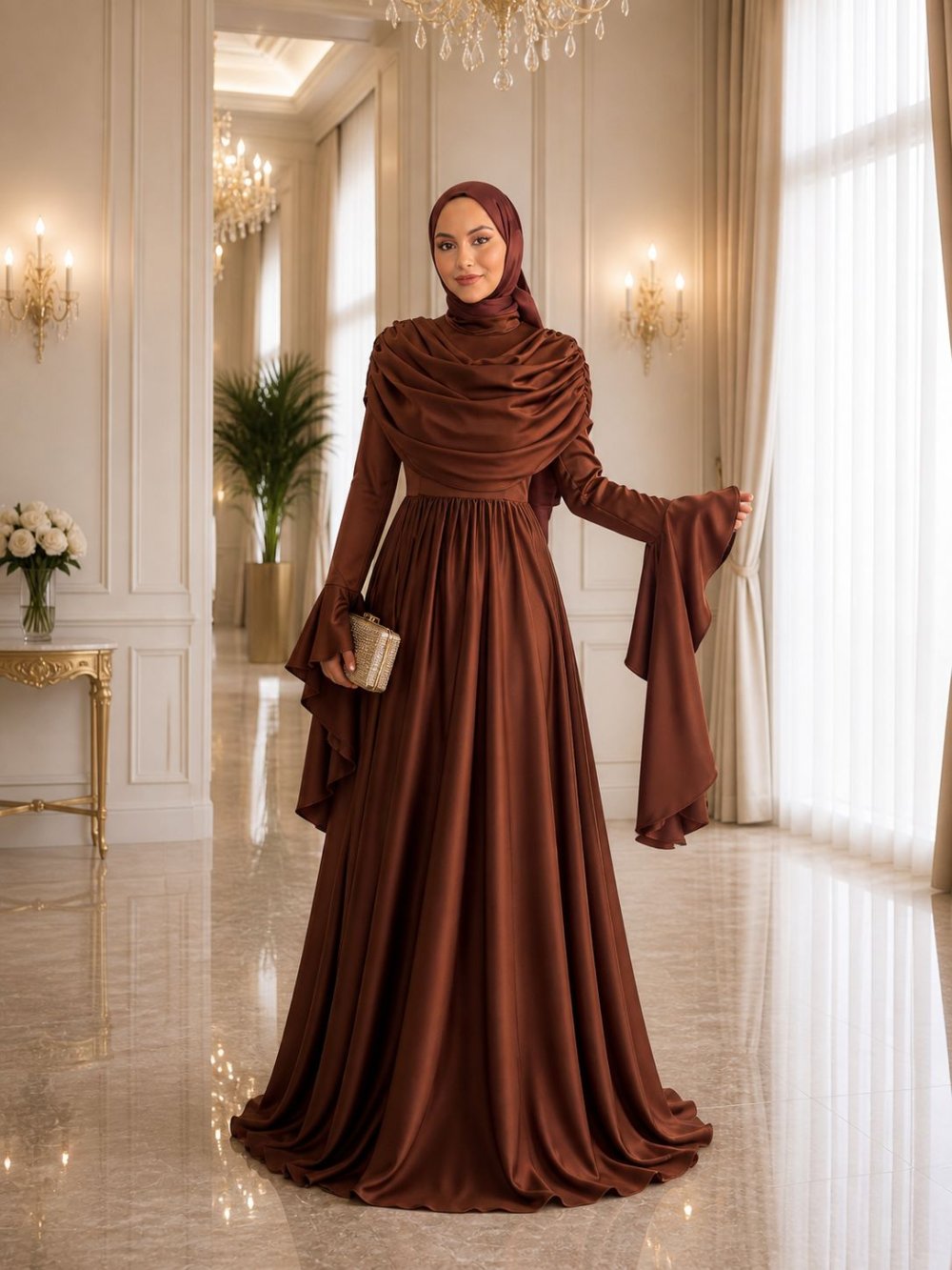 Hana Draped Neck Satin Maxi Dress