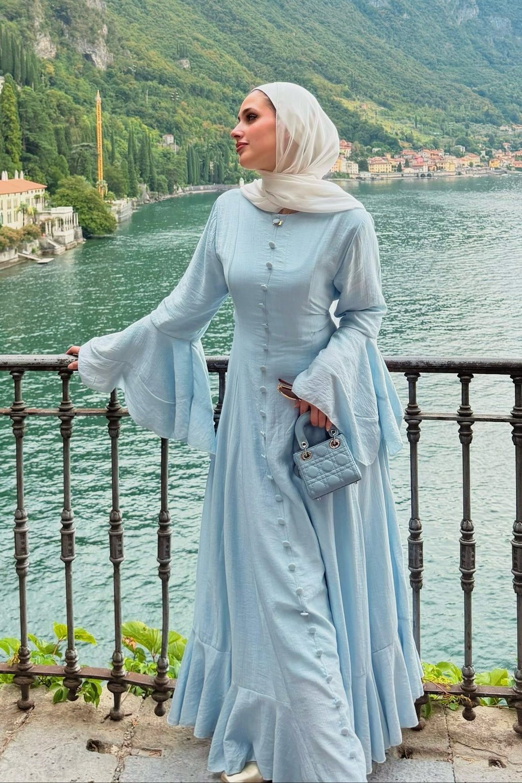 Maren Button‑Front Flared‑Sleeve Maxi Dress
