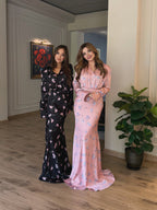 Zara Floral Satin Mermaid Maxi Dress-Pink