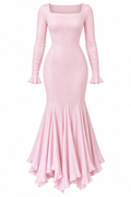 Elowen Jacquard Ruffle‑Cuff Mermaid Maxi Dress