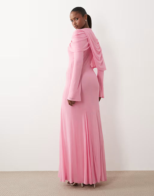 Leila Draped Mesh Maxi Dress