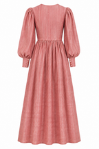 Layla Puff‑Sleeve Contrast‑Collar Maxi Dress