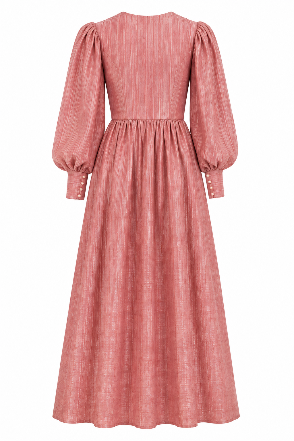 Layla Puff‑Sleeve Contrast‑Collar Maxi Dress