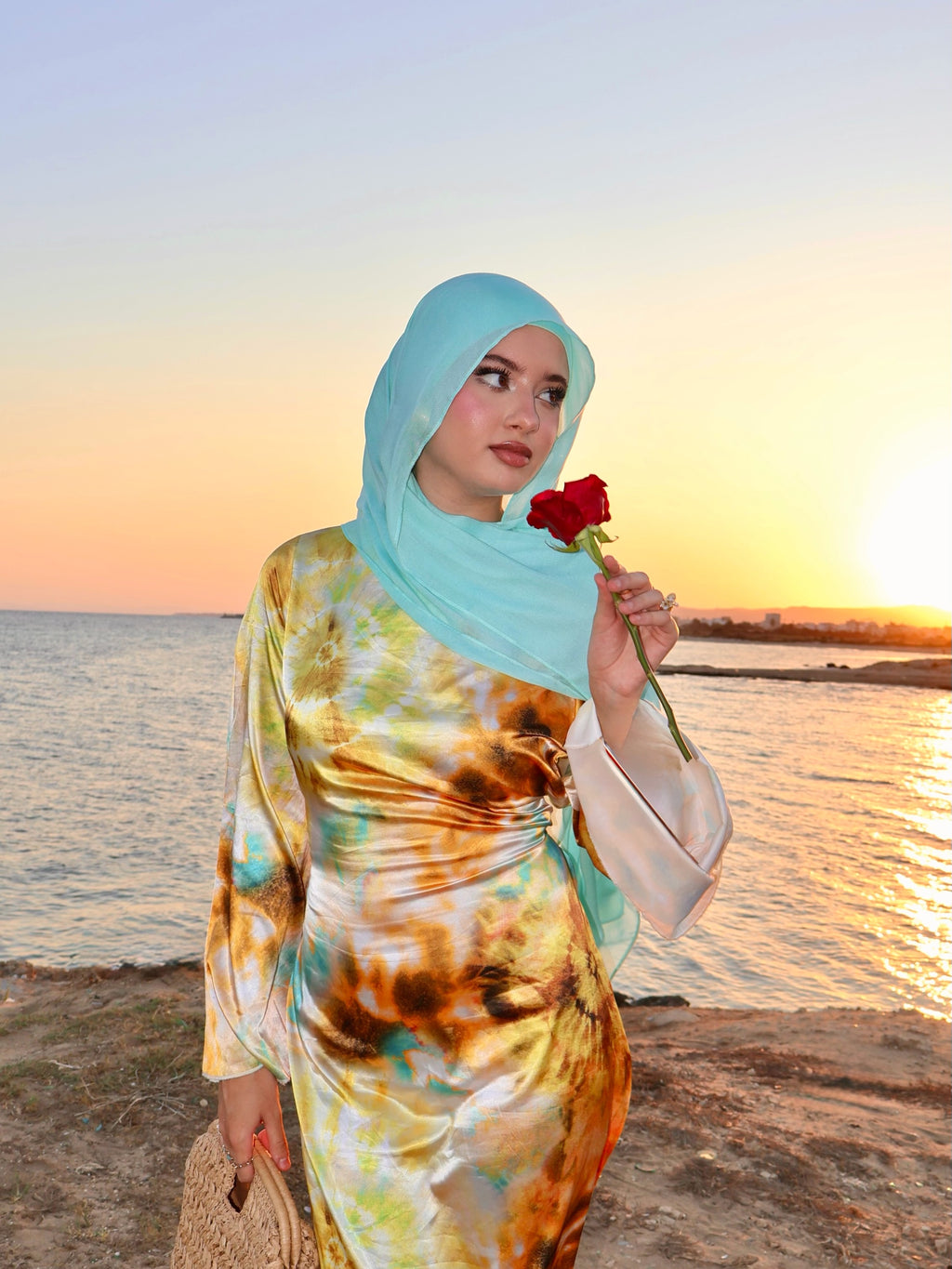 Zayna Tie‑Dye Flare‑Cuff Maxi Dress