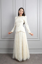 Rina Beaded Neck Puff Sleeve Mermaid Dress-White