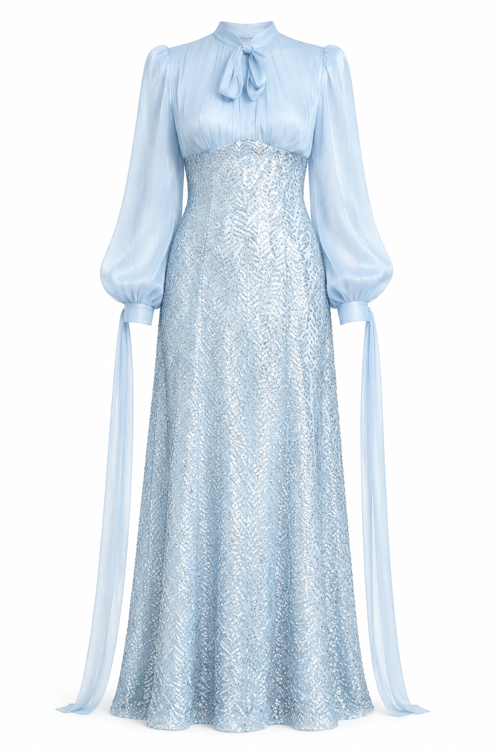Safa Bow‑Neck Embellished Maxi Dress