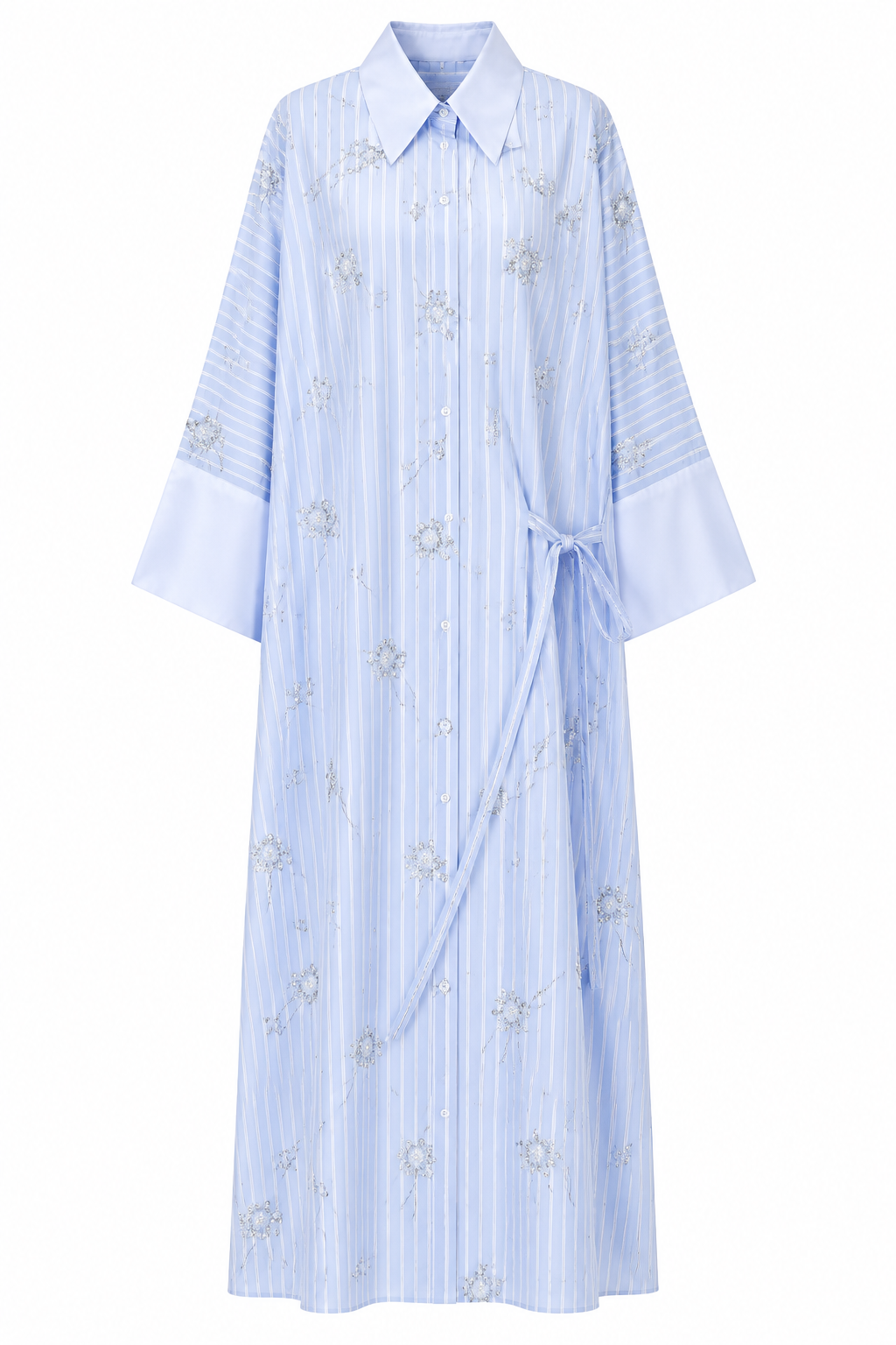 Rania Beaded Striped Shirt‑Style Abaya