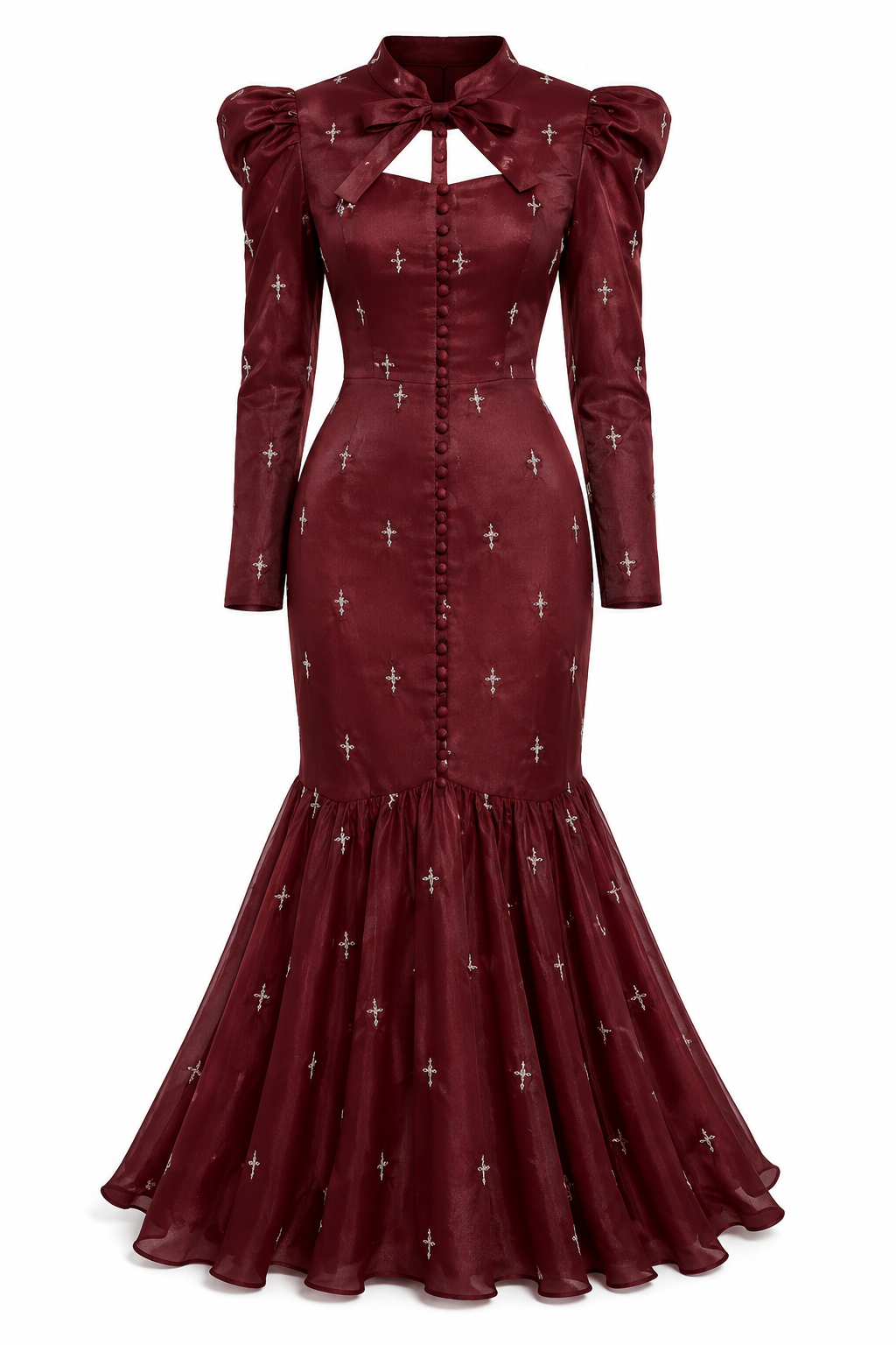 Serena Beaded Mermaid Tie‑Neck Maxi Dress