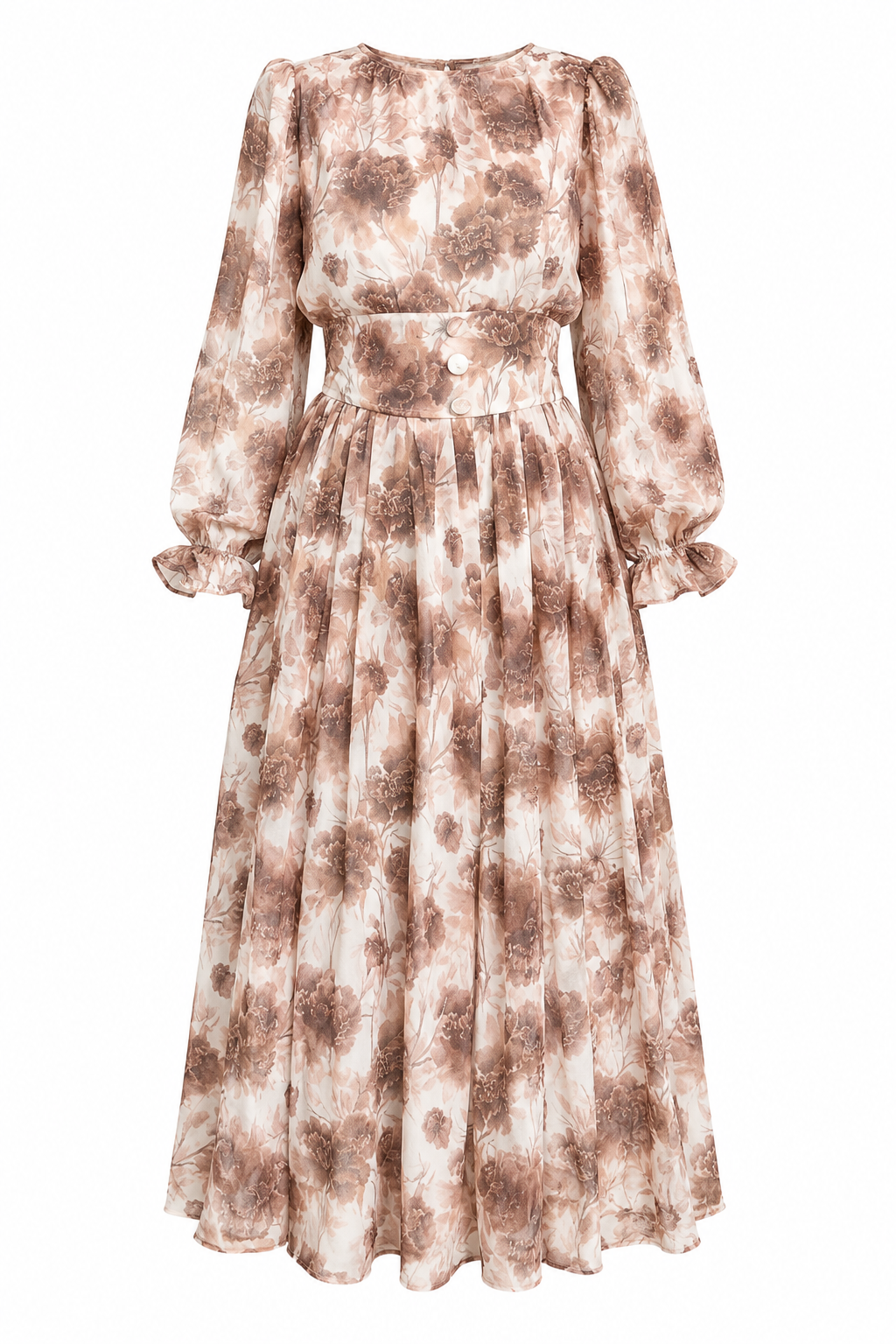 Salma Floral‑Print Belted Puff‑Sleeve Maxi Dress