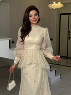 Zaraa Floral‑Embroidered Peplum Maxi Dress