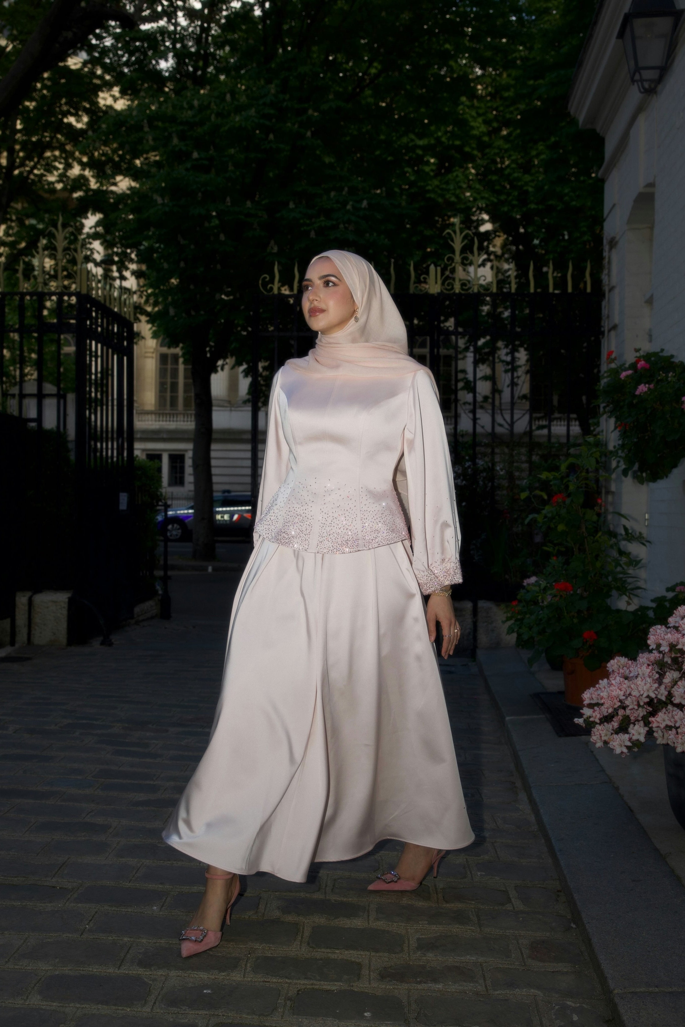 LYDIA BEADED SATIN TWO‑PIECE SUIT