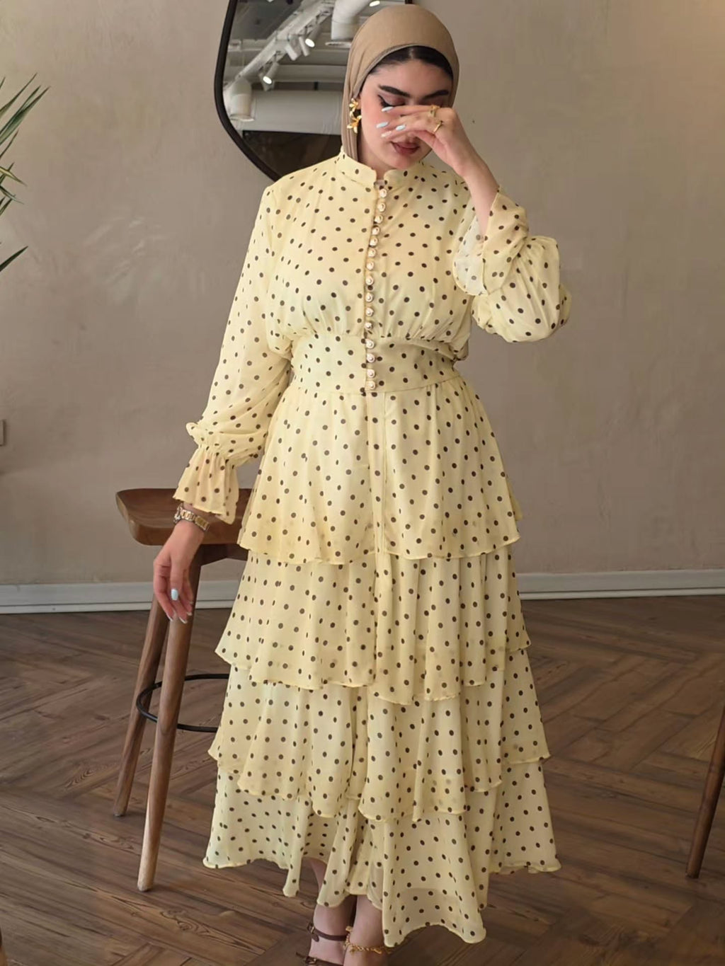 Maya Polka‑Dot Tiered Waist‑Tied Dress