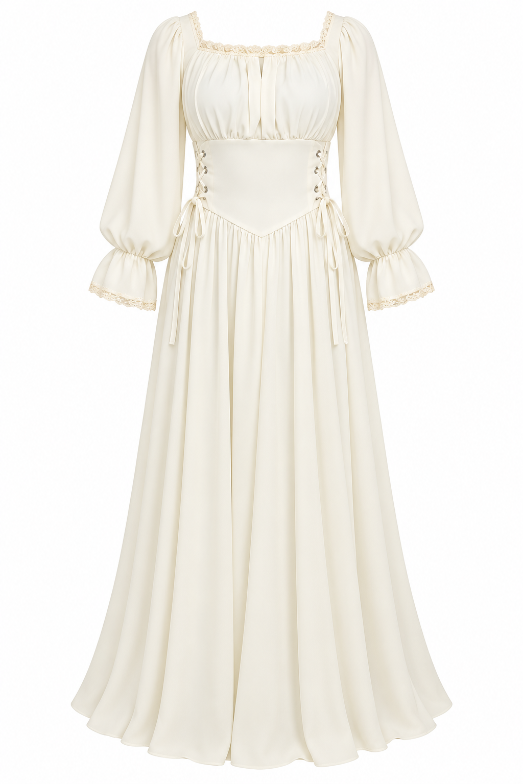 Mariam Lace Trim Corset‑Waist Maxi Dress