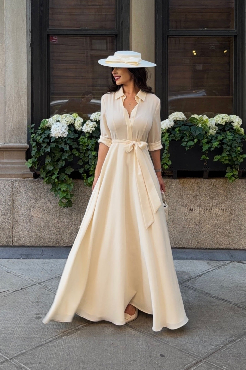 Dalia Collared Tie‑Belt Shirt Maxi Dress