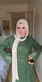 Maren Vintage‑Print Long‑Sleeve Abaya