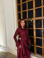 Noura Lace Hooded Satin Maxi Outfit