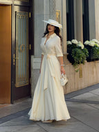 Dalia Collared Tie‑Belt Shirt Maxi Dress
