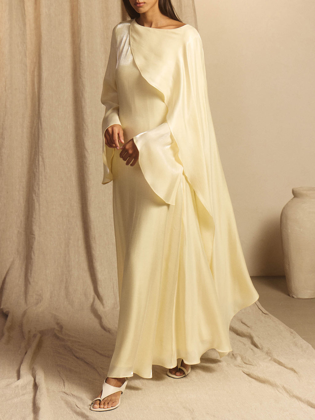 Nadia Draped Cape Satin Maxi Dress