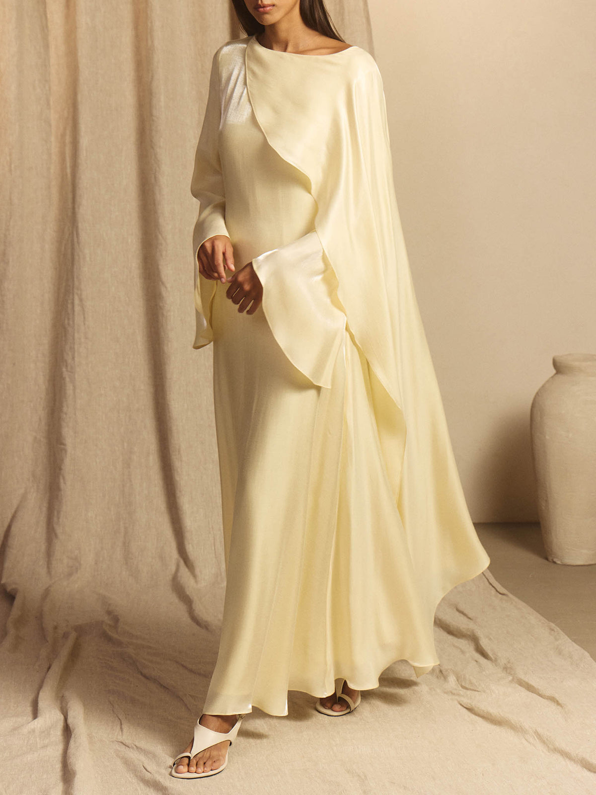 Nadia Draped Cape Satin Maxi Dress