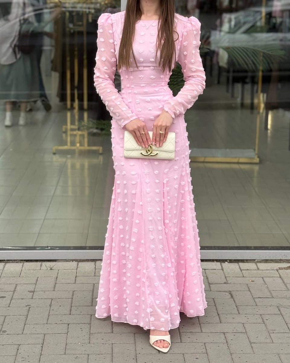 Nora 3D Floral Puff‑Sleeve Maxi Dress