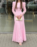 Nora 3D Floral Puff‑Sleeve Maxi Dress