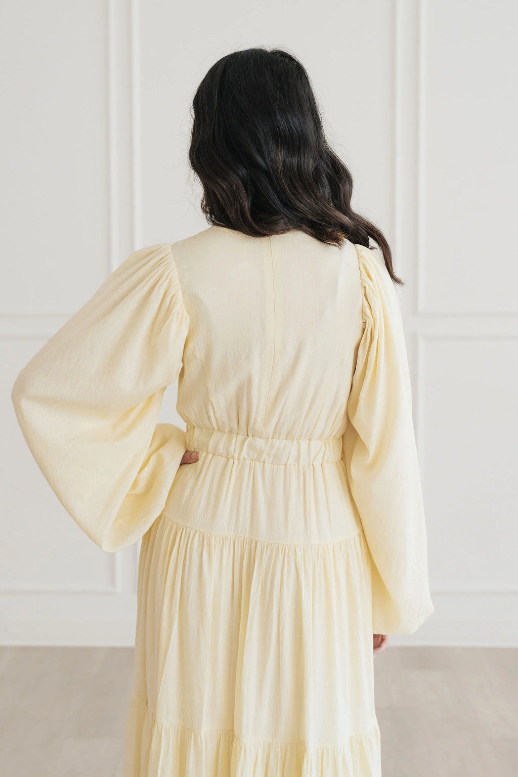 Mona Stand‑Collar Pearl Tiered Maxi Dress