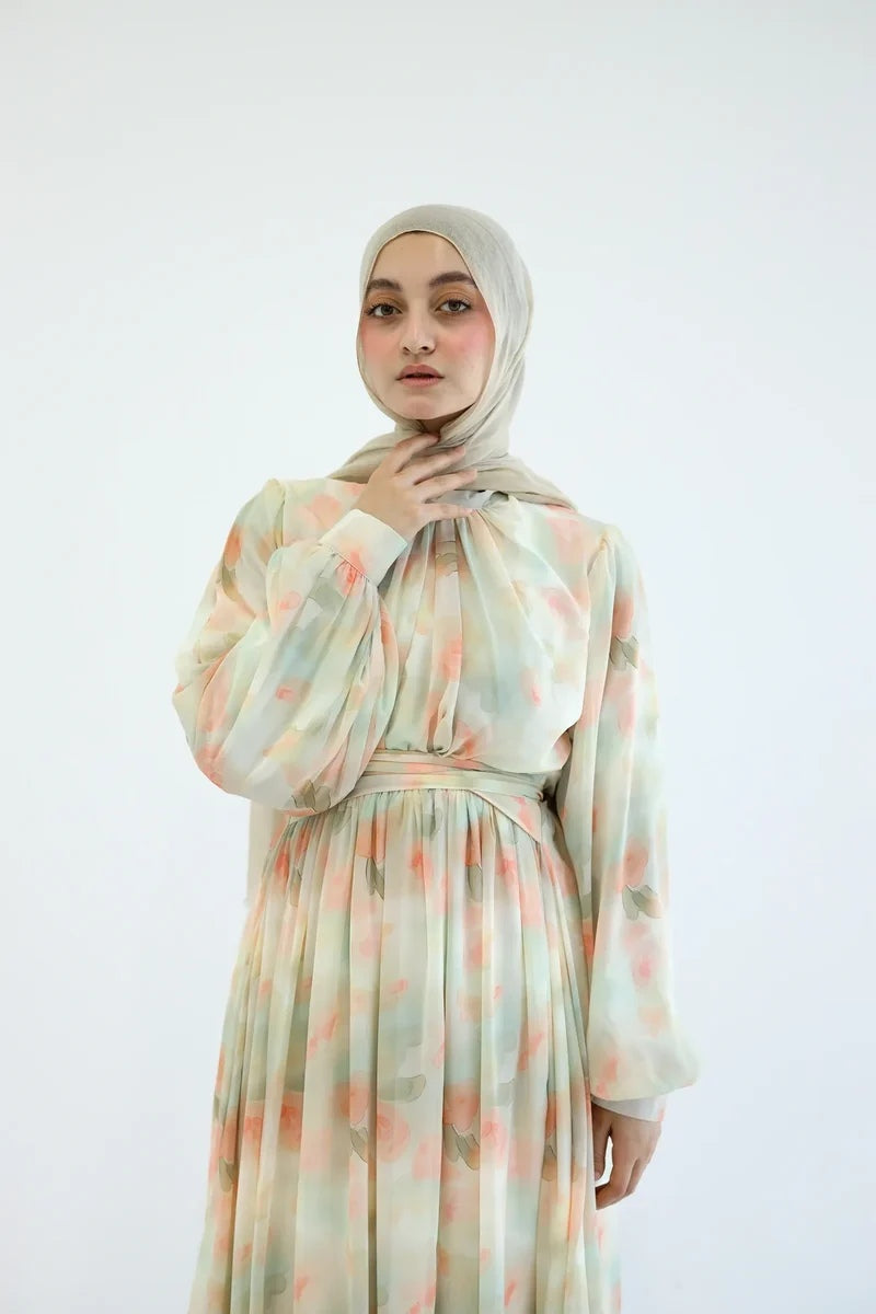 LORELEI FLORAL PRINT BELTED MAXI DRESS