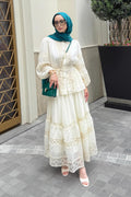 Mehsa Lace Tiered Belted Maxi Dress