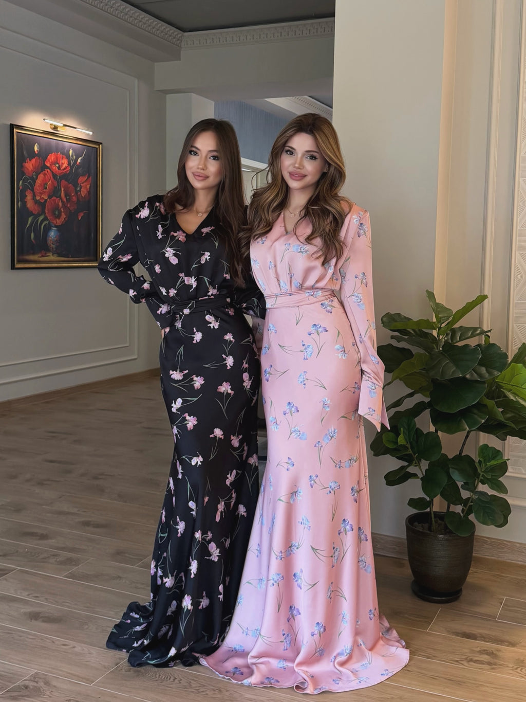 Zara Floral Satin Mermaid Maxi Dress-Pink