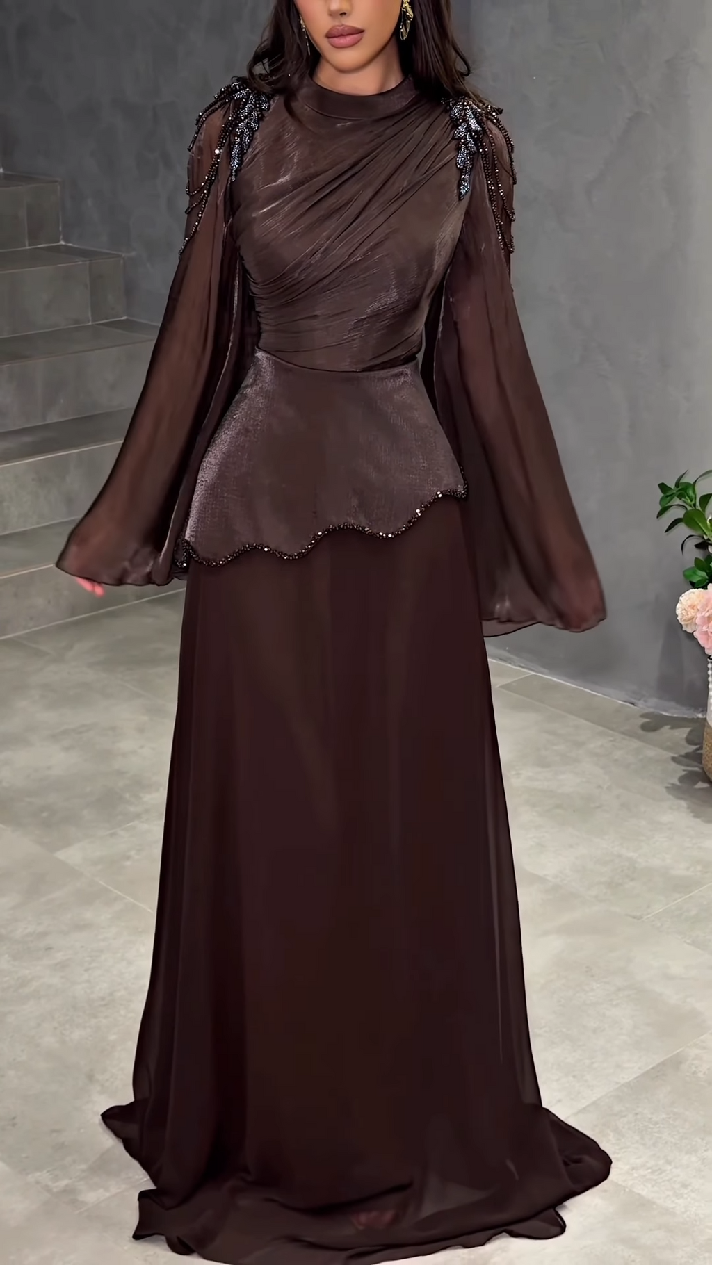 Farah Beaded Peplum Maxi Set