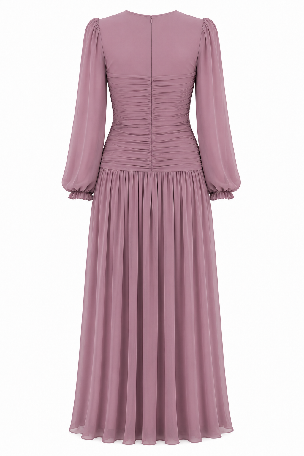 Zahra Ruched Puff‑Sleeve Maxi Dress