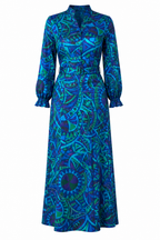 Nadia Geometric‑Print Belted Mermaid Maxi Dress