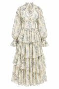 Zahra Floral Puff‑Sleeve Tiered Maxi Dress