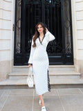 Mia Polka‑Dot Lace Trim Midi Dress