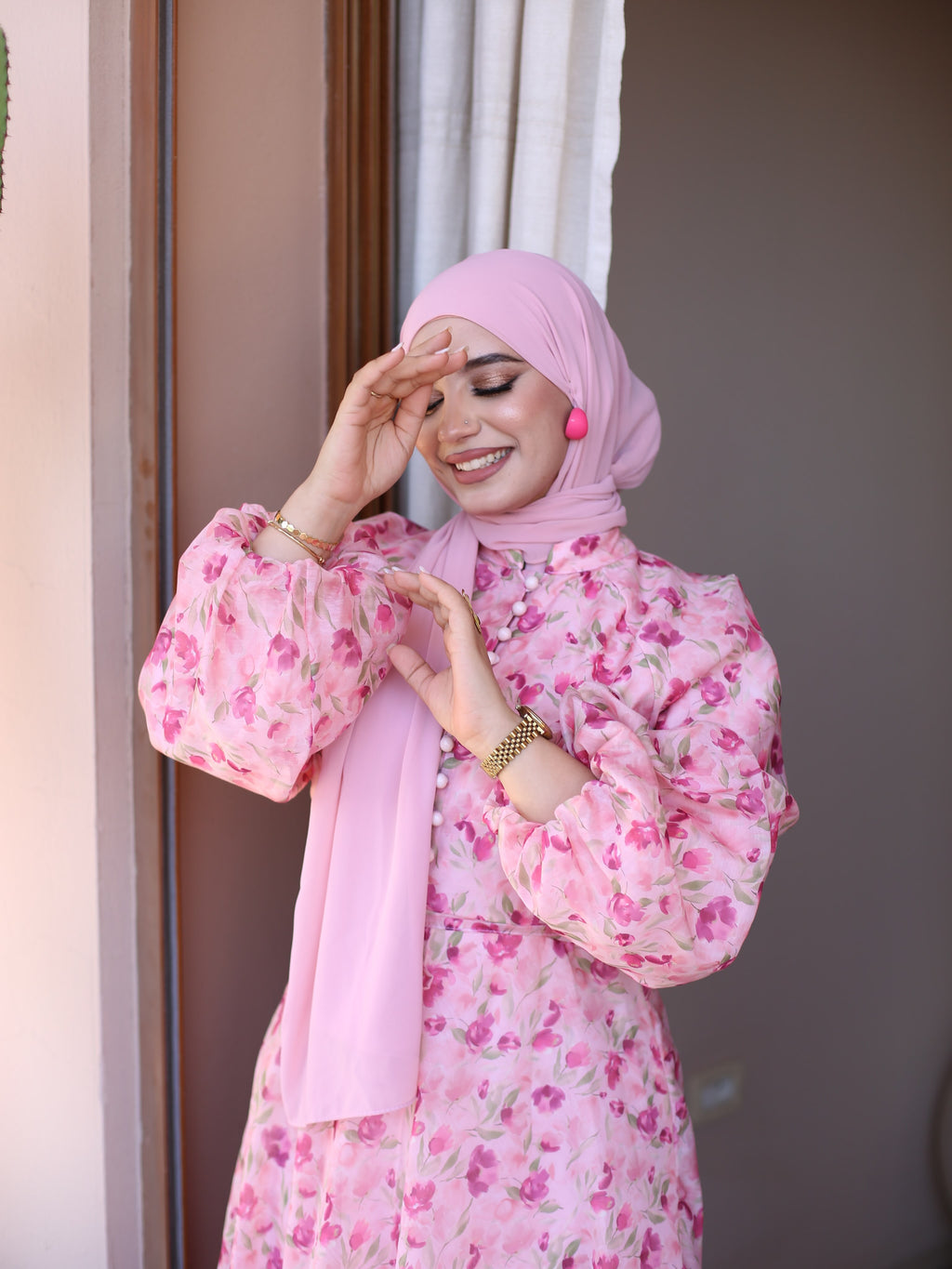 Layla Floral Print Belted Modest Dress
