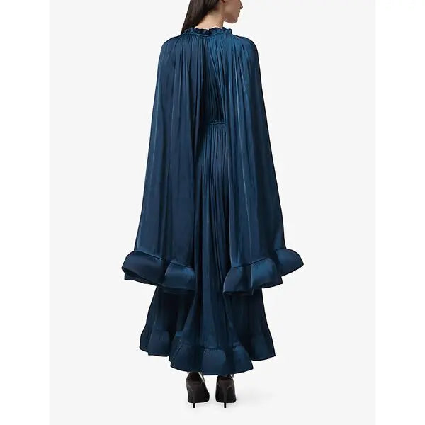 Nadia Cape‑Sleeve Ruffle Midi Dress