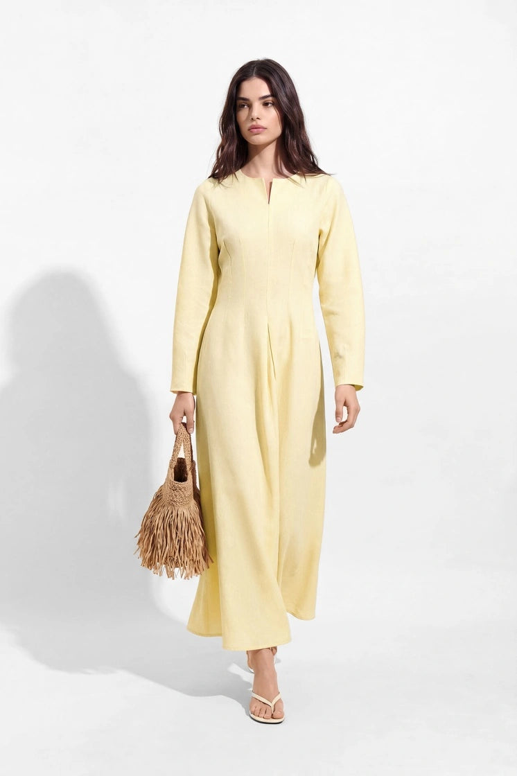 Nora Notch Neck Linen Maxi Dress