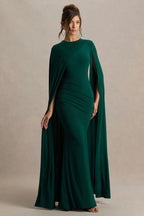 Hana Cape‑Sleeve Ruched Mermaid Maxi Dress