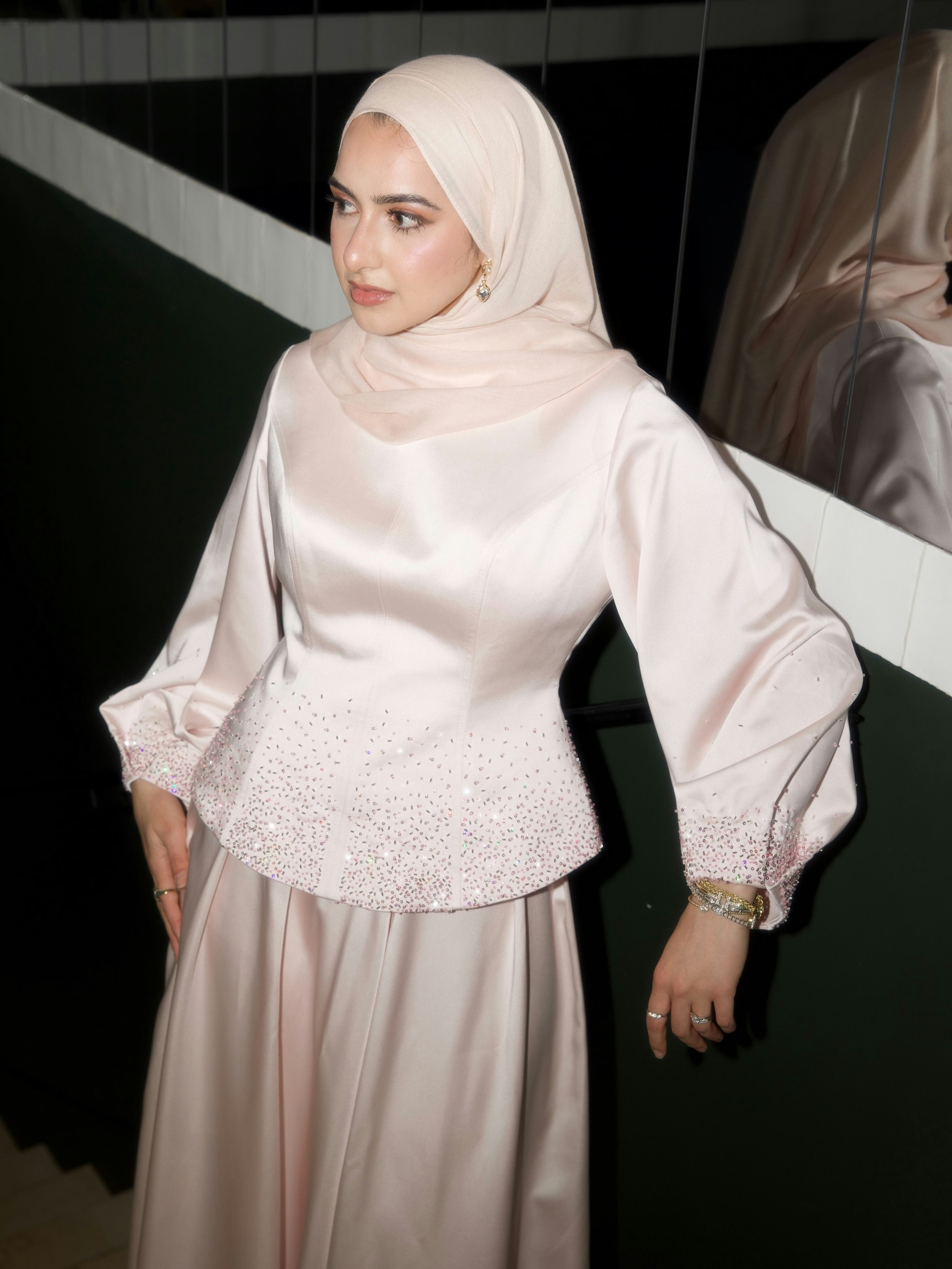 LYDIA BEADED SATIN TWO‑PIECE SUIT