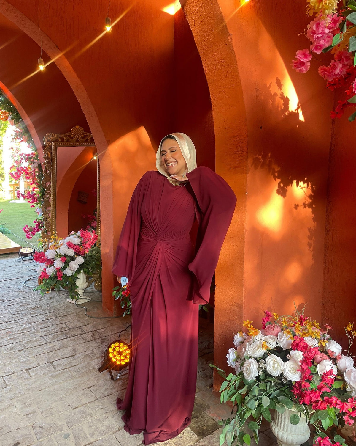 Nadia Twist Long Sleeve Maxi Dress-Red