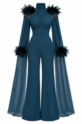 Mariam Feather Cape Jumpsuit Outfit
