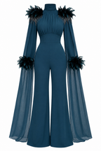 Mariam Feather Cape Jumpsuit Outfit