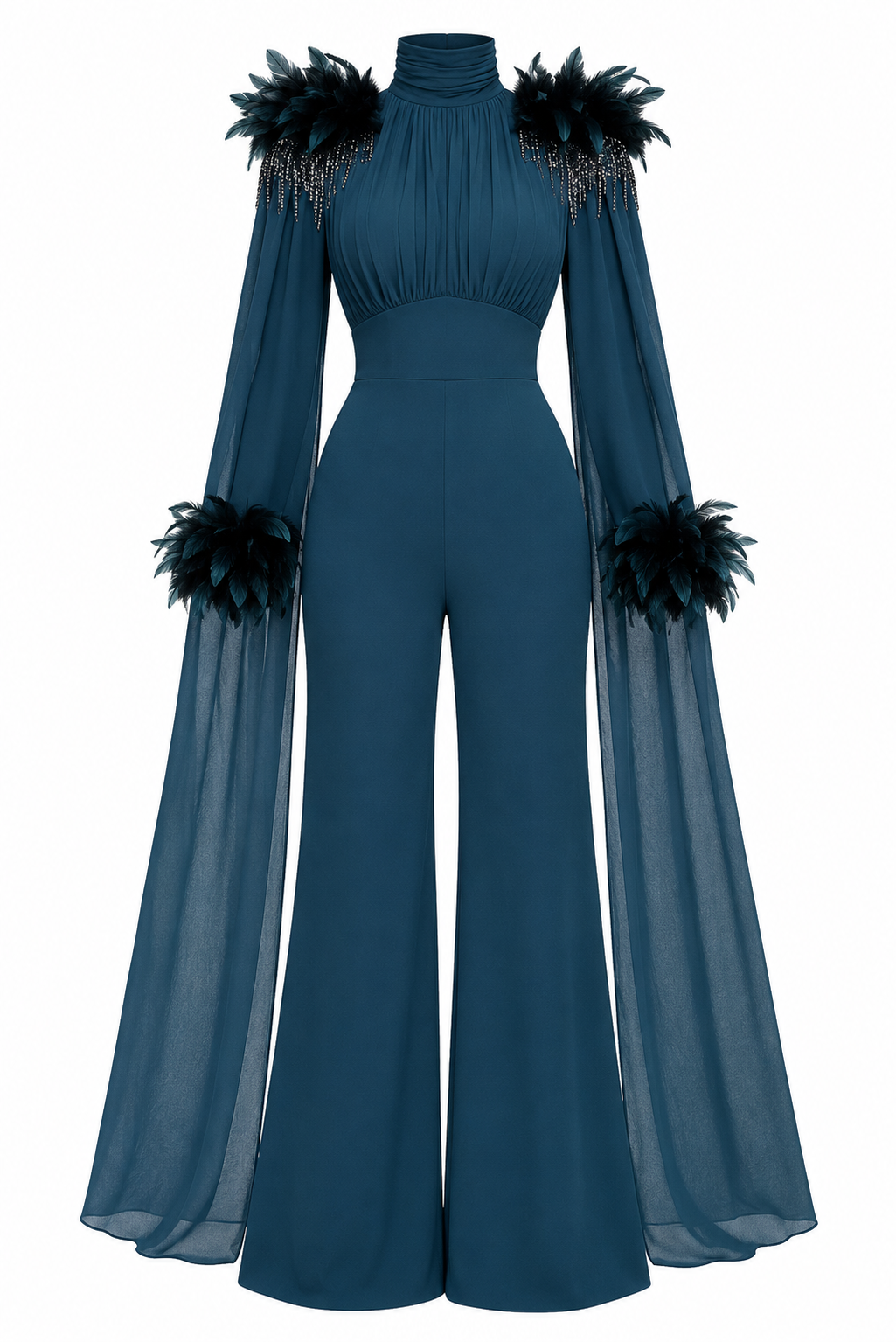 Mariam Feather Cape Jumpsuit Outfit