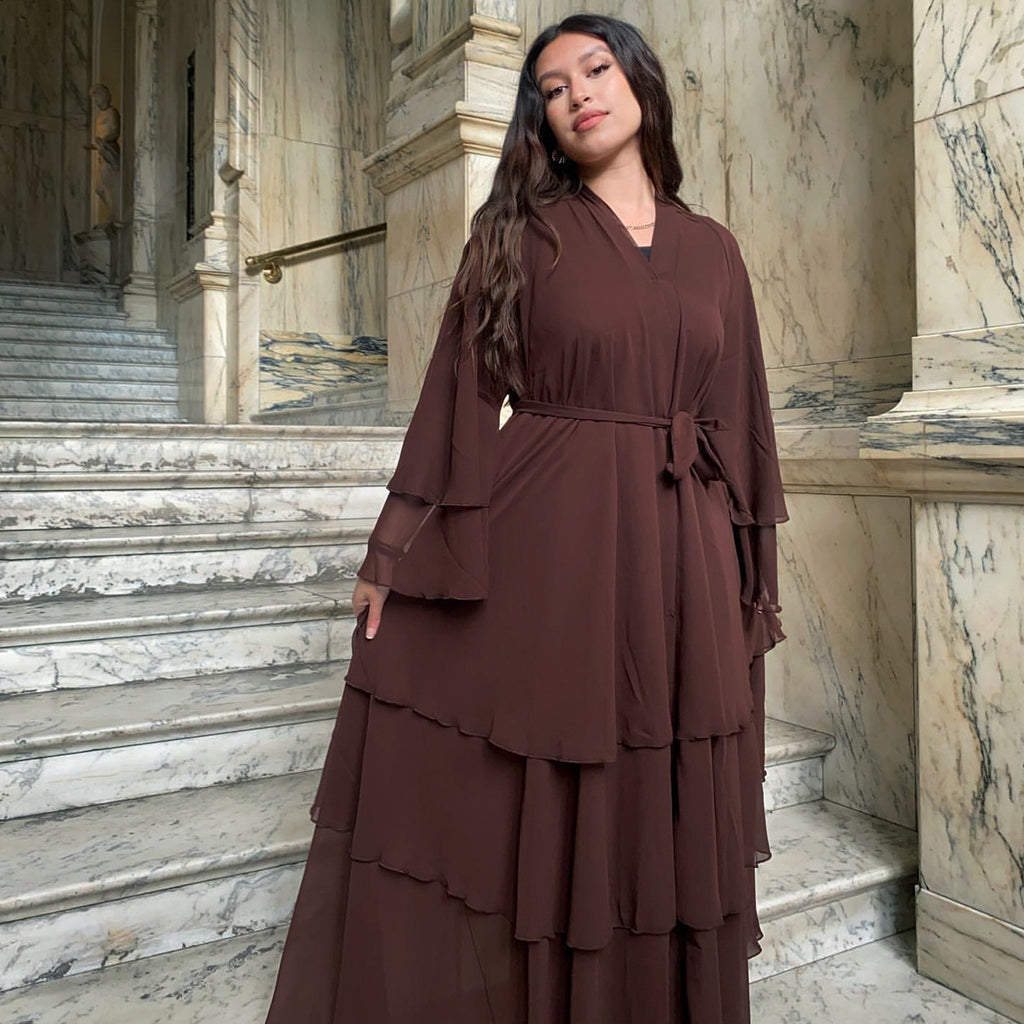 Aisha Tiered Chiffon Wrap Abaya