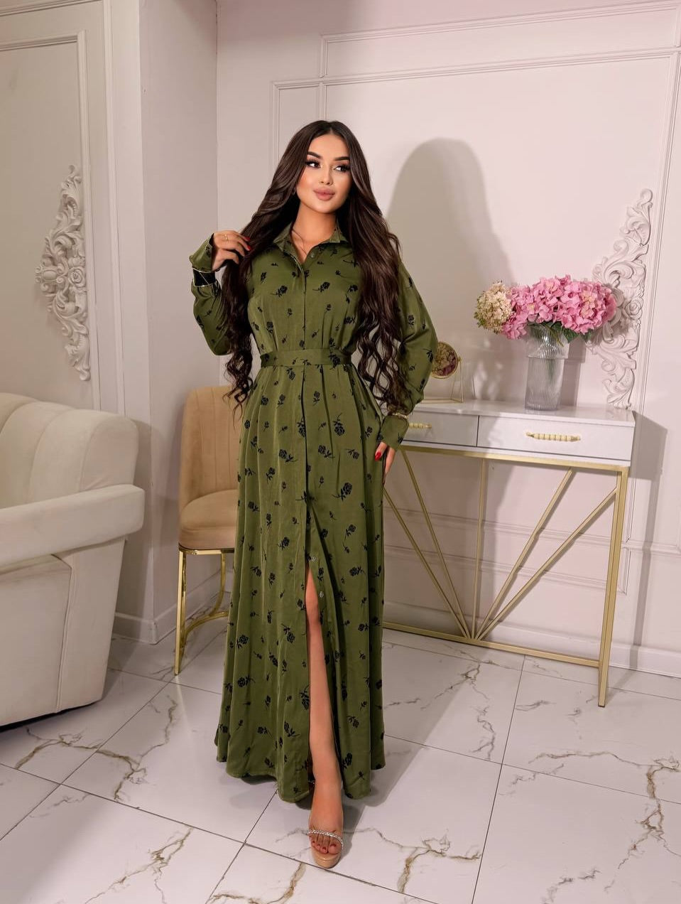 Zohra Collared Floral Button‑Up Maxi Dress