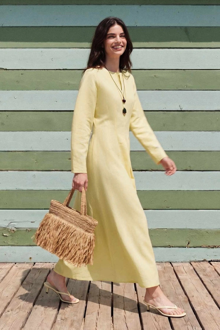 Nora Notch Neck Linen Maxi Dress