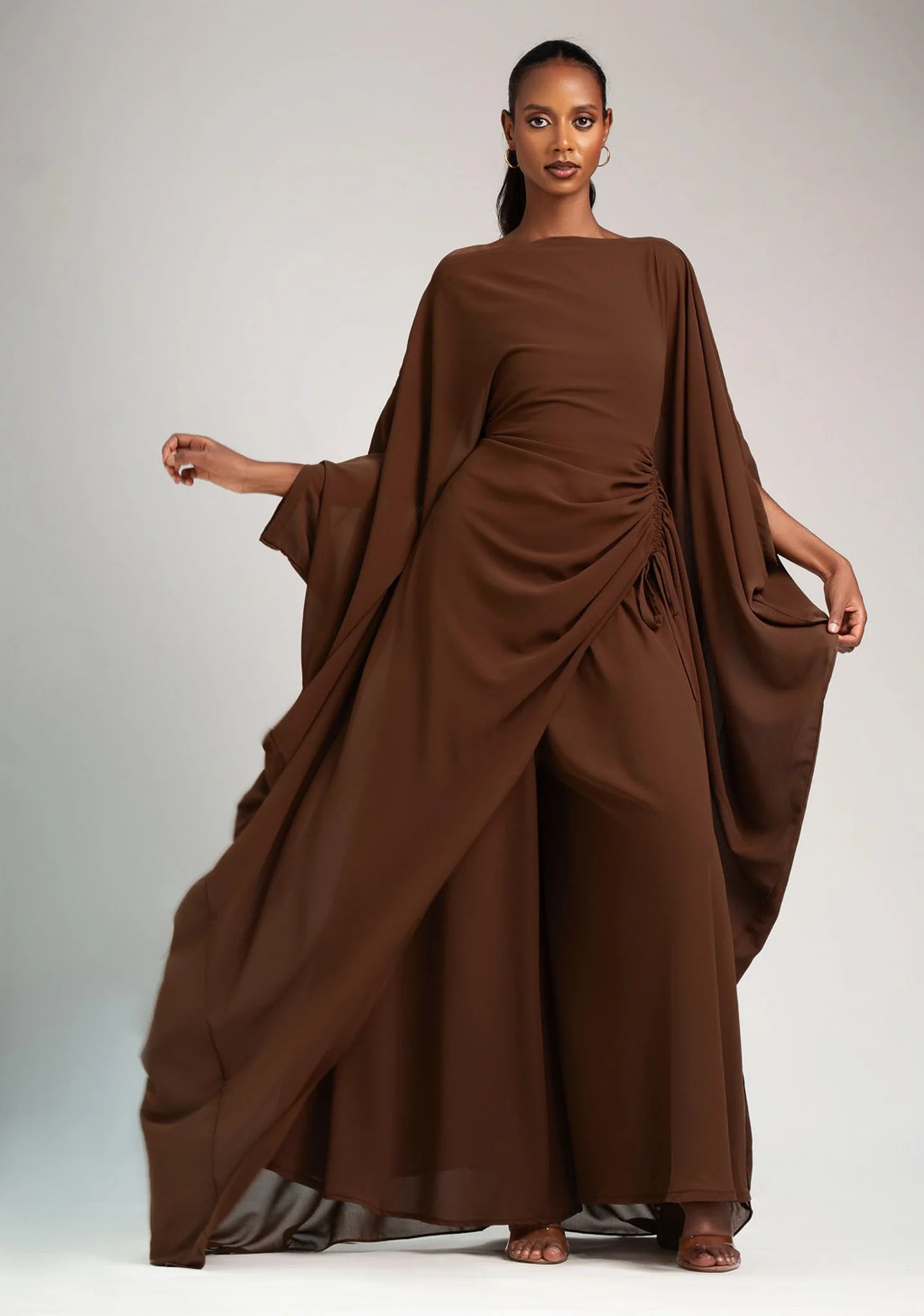 SERENA RUCHED WAIST WIDE‑LEG PANT OUTFIT