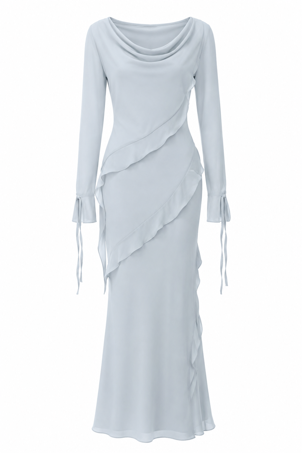 Sara Draped Ruffle Trim Maxi Dress-Blue