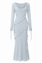 Sara Draped Ruffle Trim Maxi Dress-Blue