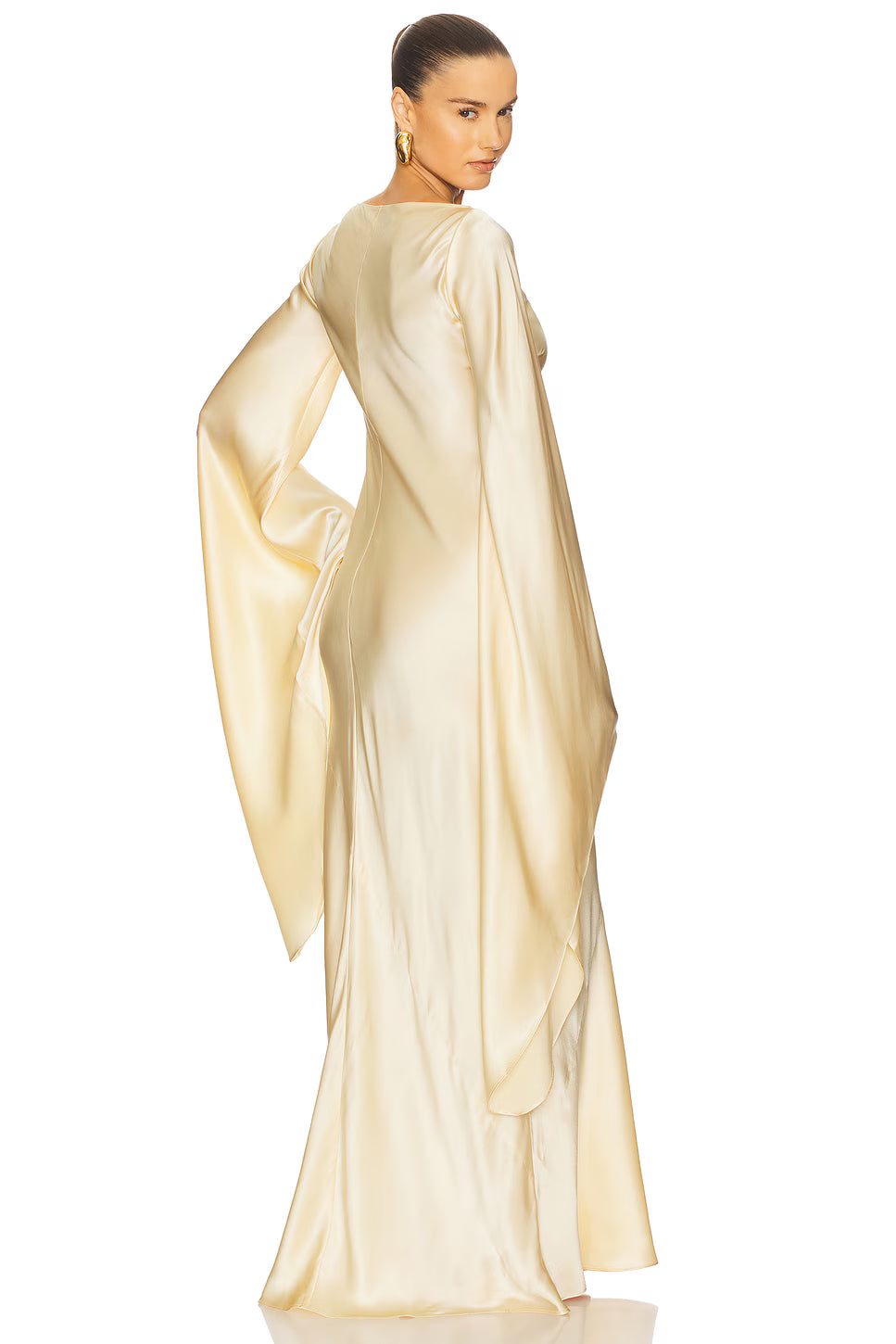 Leila Boat‑Neck Flared‑Sleeve Satin Maxi Dress